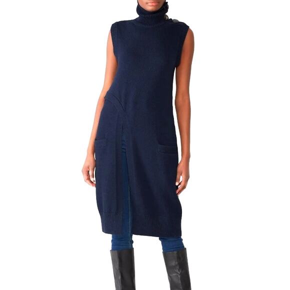 Derek Lam Navy Blue Criss Cross Knit Turtleneck Long Tunic Designer MSRP $890 XS - Picture 1 of 16